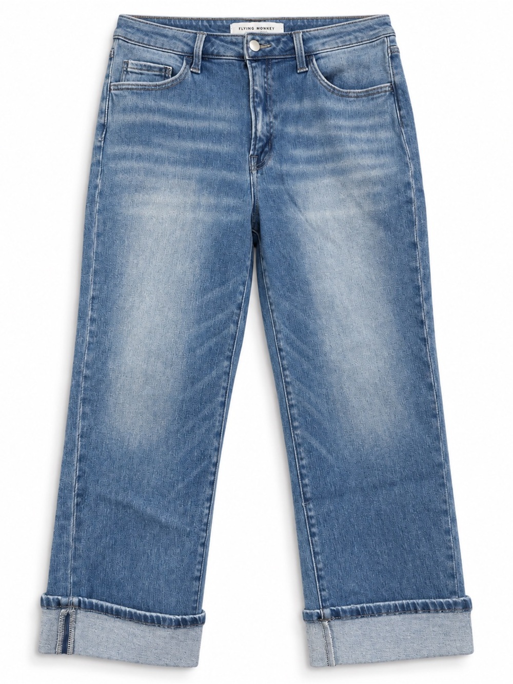 Flying Monkey Cuffed Boyfriend Stretch Jeans Medium Wash Size 30P NWOT